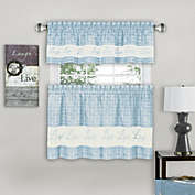 GoodGram Gingham Check Live~Laugh~Love 3 Pc Kitchen Curtain Set - 57 in. W x 24 in. L, Baby Blue