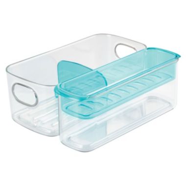 mDesign Kitchen Storage Bin for Kids Supplies, Baby Food - 3 Pieces - Clear/Blue. View a larger version of this product image.
