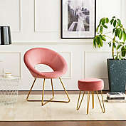Infinity Merch Accent Chair with Golden Metal Frame Legs Velvet Padded Seat in Pink