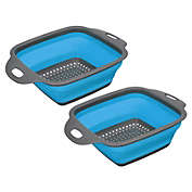 Unique Bargains Collapsible Colander Set, 2 Pcs Silicone Square Foldable Strainer with Handle Kitchen Space Saving Suitable for Pasta, Vegetables, Fruits - Blue Small