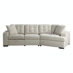 Lazzara Home Delara 122.5 in. W 2-Piece Chenille Upholstery Sectional Sofa in Beige with 2 Throw Pillows