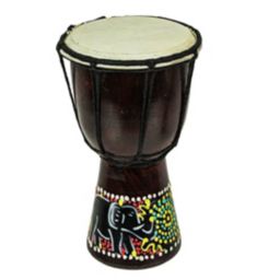 Zeckos Aboriginal Dot Painted Elephant Djembe Drum 8 Inches Tall 4.5 Inch Diameter