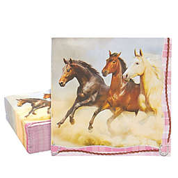 Blue Panda 100 Pack Pink Horse Napkins, Cowgirl Birthday Party Supplies for Girls (6.5 x 6.5 In)