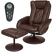 Slickblue Sturdy Brown Faux Leather Electric Massage Recliner Chair w/ Ottoman