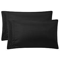 PiccoCasa Set of 2 Brushed Microfiber Zipper Embroidery Pillowcases, 110 gsm Classic Soft Pillow Covers in Home, Black Travel