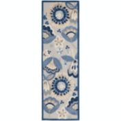 Nourison Aloha Floral Bordered Outdoor Area Rug Blue/Grey 2'3" x 8'