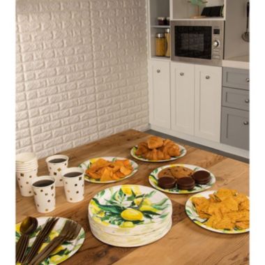 Blue Panda 80 Pack Disposable Lemon Paper Plates for Birthday Party Supplies, Lemon Themed Party Decor (9 In). View a larger version of this product image.