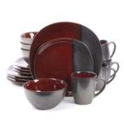 Gibson Elite Volterra 16 Piece Soft Square Stoneware Dinnerware Set in Red