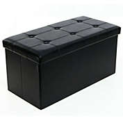 Kitcheniva 30" L Leather Folding Storage Ottoman- Faux Leather Storage, Black