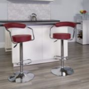 Flash Furniture Taft 2 Pk. Contemporary Burgundy Vinyl Adjustable Height Barstool with Arms and Chrome Base