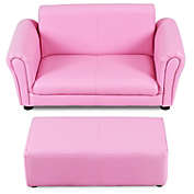 Slickblue  Soft Kids Double Sofa with Ottoman-Pink