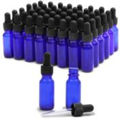 Juvale 48 Count 0.5 oz Blue Glass Dropper Bottles and 6 Funnels (15 ml, 54 Pieces)