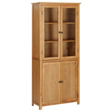 vidaXL Bookcase with 4 Doors 31.5"x13.8"x70.9" Solid Oak Wood and Glass. View a larger version of this product image.