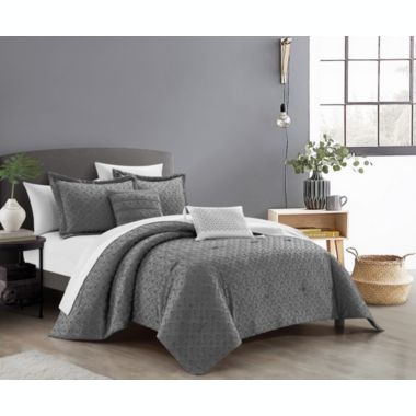 Chic Home Reign Comforter Set Clip Jacquard Geometric Pattern Design Bedding - Decorative Pillows Shams Included - 5 Piece - Queen 90x90", Grey. View a larger version of this product image.