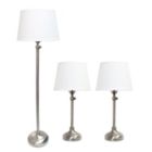Alternate image 0 for Lalia Home Perennial Modern Manhattan Extendable 3 Piece Metal Lamp Set (2 Table Lamps, 1 Floor Lamp) with White Tapered Drum Fabric Shades and Brushed Nickel Finish