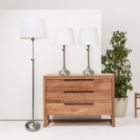 Alternate image 2 for Lalia Home Perennial Modern Manhattan Extendable 3 Piece Metal Lamp Set (2 Table Lamps, 1 Floor Lamp) with White Tapered Drum Fabric Shades and Brushed Nickel Finish