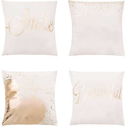 Juvale Throw Pillow Covers - 4-Pack Decorative Couch Throw Pillow Cases for Girls and Woman, White Covers with Rose Gold Foil Splash and Lettering Design Cushion Covers for Modern Home Décor, 17 x 17 Inches