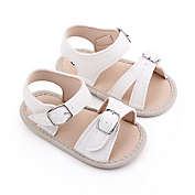Laurenza&#39;s Baby Girls White Leather Buckle Sandals