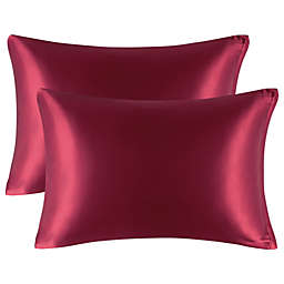 PiccoCasa 85 GSM Satin Pillowcases for Hair and Skin, Luxury Silky Pillow Cover with Zipper Closure, Satin Pillow Cases Set of 2, Queen Burgundy