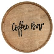 Elegant Designs Decorative 13.75" Round Wood Serving Tray with Handles, "Coffee Bar"