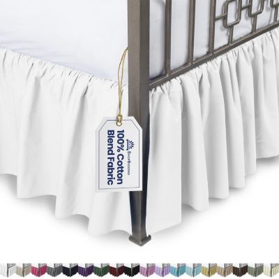 SHOPBEDDING Ruffled Bed Skirt with Split Corners - Queen, White, 21 Inch Drop Cotton Blend Bedskirt (Available in 14 Colors) - Blissford Dust Ruffle.