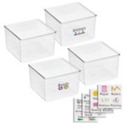 mDesign Stackable Plastic Craft, Sewing Storage Box + 32 Labels - Clear