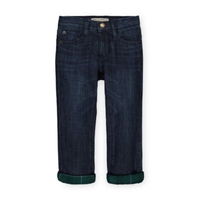 Hope & Henry Boys&#39; Lined Denim Jeans, Medium Wash with Deep Green Plaid Flannel Lining, 18-24 Months