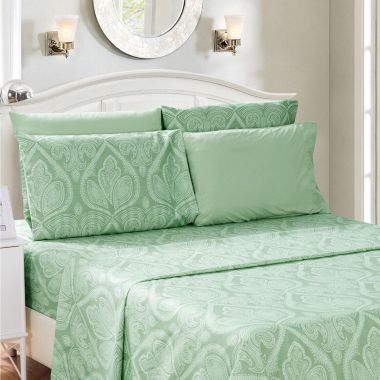 Lux Decor Collection 6-Pieces Deep Pocket Microfiber Printed Bed Sheet Set in Full Size Sage. View a larger version of this product image.