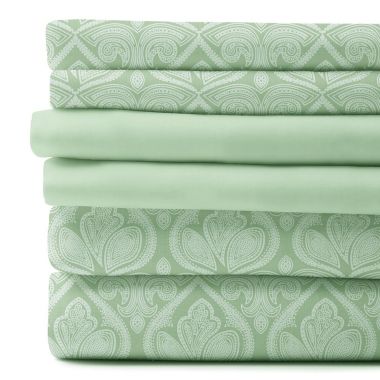 Lux Decor Collection 6-Pieces Deep Pocket Microfiber Printed Bed Sheet Set in Full Size Sage. View a larger version of this product image.