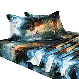 PiccoCasa Bed Sheet Set 4Pcs Galaxy Stars Themed Bedding Set With Pillow Case Green, Queen