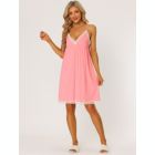 Alternate image 1 for cheibear Women's V-neck Lace Sexy Nightdress Stretchy Lounge Dress Pajama, Rayon Sleepwear Sleepshirts Nightdress Regular Fit Gown Dress Pink M