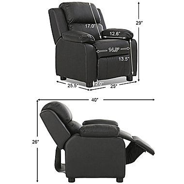 Gymax Deluxe Padded Kids Sofa Armchair Recliner Headrest Children w/ Storage Arm Black. View a larger version of this product image.