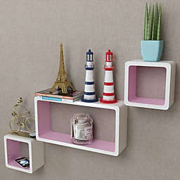 vidaXL 3 White-Pink MDF Floating Wall Display Shelf Cubes Book/DVD Storage