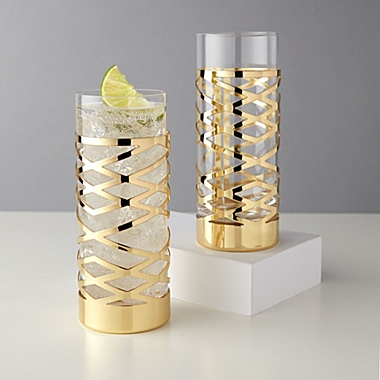 Viski Gold & Crystal Patterned Highball Glasses. View a larger version of this product image.