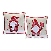 Melrose Set of 2 White and Red "Gnome for the Holidays" Christmas Throw Pillow 15"