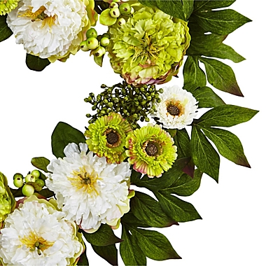 Nearly Natural 24" Peony Mum Wreath. View a larger version of this product image.