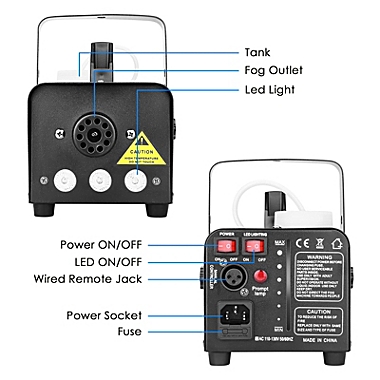 AGPtEK 500W wireless+wired in one fogger machine with thirteen colors LED US for Wedding, Halloween, and Stage Effect. View a larger version of this product image.