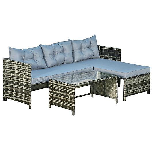 Outsunny 3 Piece Rattan Patio Furniture Sofa Set Conversation Sectional Lounge Chaise Cushioned For Garden Poolside Or Porch Lounging Grey Bed Bath Beyond - 3pc Rattan Garden Patio Furniture Set Grey