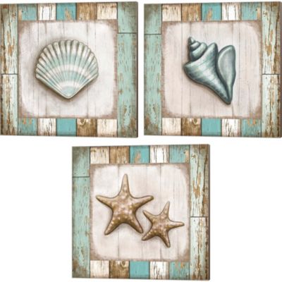Set of 3 Sea Shells & Starfish Metal Art