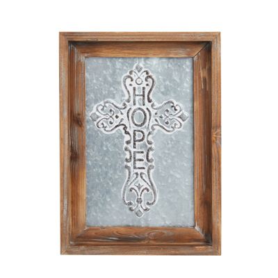 Faithful Finds Galvanized Metal Cross, Wooden Religious Christian Hope Wall Decor (12 x 16 In)