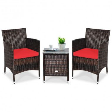 Costway 3 Pcs Outdoor Rattan Wicker Furniture Set-Red. View a larger version of this product image.