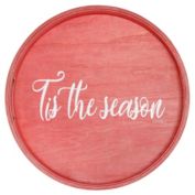 Elegant Designs Decorative 13.75" Round Wood Serving Tray with Handles, "Tis the Season"