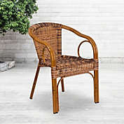 Emma + Oliver Brown Rattan Patio Chair with Dark Red Bamboo-Aluminum Frame