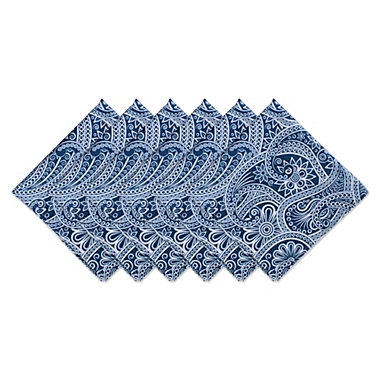 Contemporary Home Living Set of 6 Blue and White Paisley Print Outdoor Modern Style Napkin Set. View a larger version of this product image.