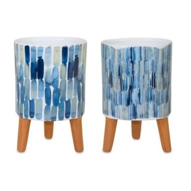 Melrose Set of 2 Blue and Brown Abstract Planter Pots 6". View a larger version of this product image.