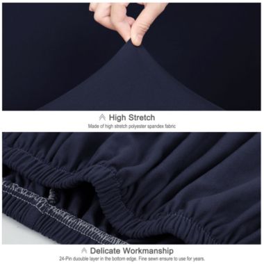 PiccoCasa Stretch Sofa Slipcover, 1-Piece Spandex Soft Couch Sofa Cover for 3 Cushion Couch with 1 Throw Pillow Cover, 190 GSM Washable Furniture Covers for Dogs, L, Navy. View a larger version of this product image.
