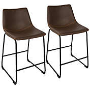 Contemporary Home Living Set of 2 Espresso Bucket Style Upholstered Industrial Faux Leather Counter Stools 36"