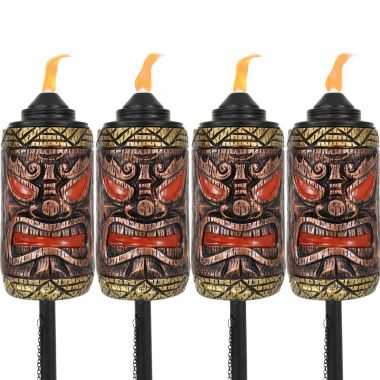 Sunnydaze Outdoor 3-in-1 Adjustable Height Tiki Face Patio and Lawn Torch Light Set - 4pk. View a larger version of this product image.
