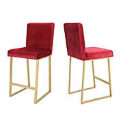 Contemporary Home Living Set of 2 Wine Red and Gold Contemporary Bar Stools 40"