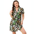 Alternate image 0 for cheibear Womens Nightgown Pajama Satin Sleepshirts Button Down Floral Lounge Shirt Dress, Loungewear Sleepwear Sleepshirts Nightdress Regular Fit Gown Dress, M Black